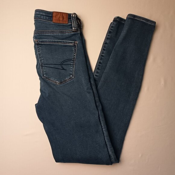 American Eagle Jeans Size 00 Long High Rise Skinny Leg Medium Wash - Picture 1 of 10